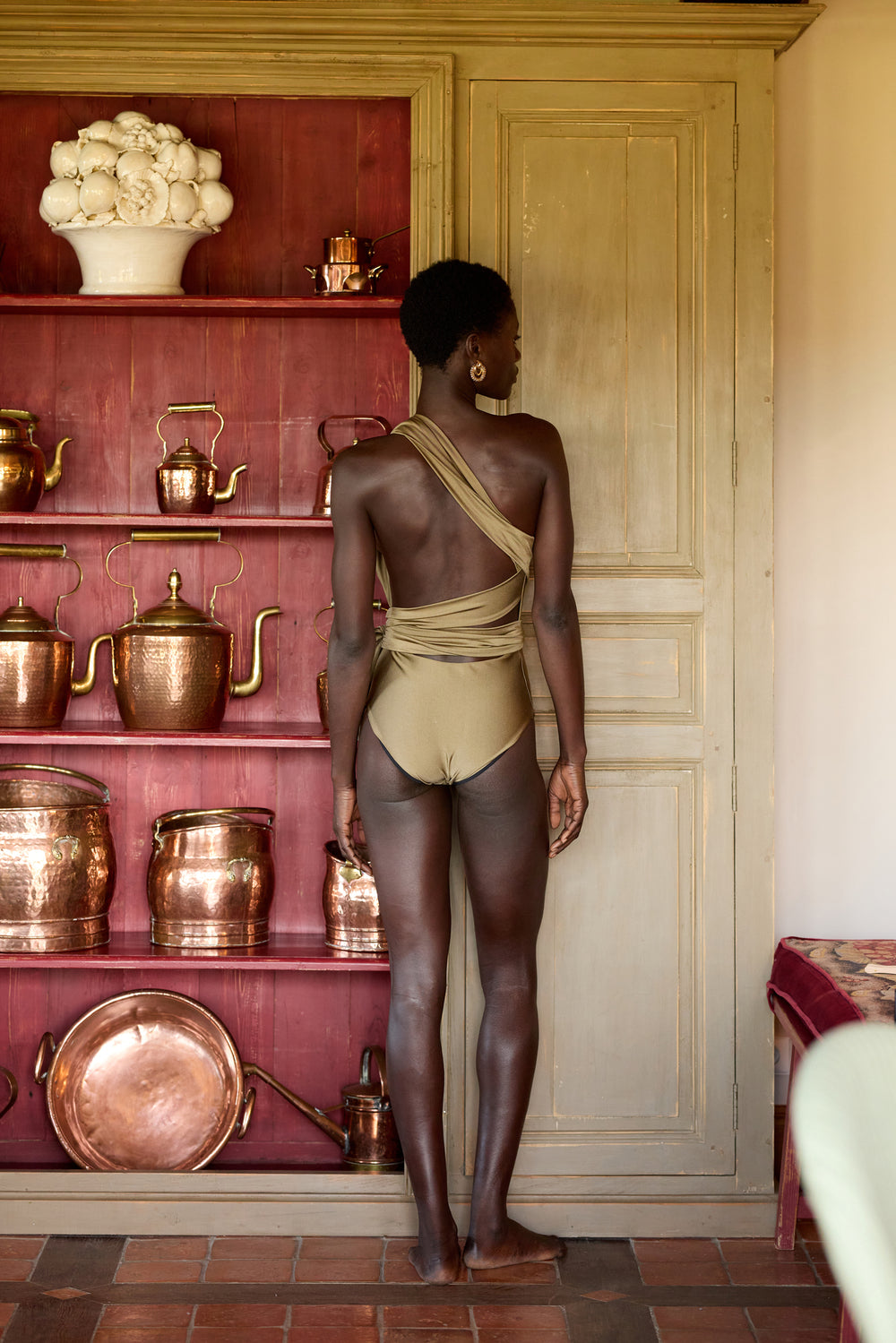 Taupe Pailleté GAIA 1-piece swimsuit
