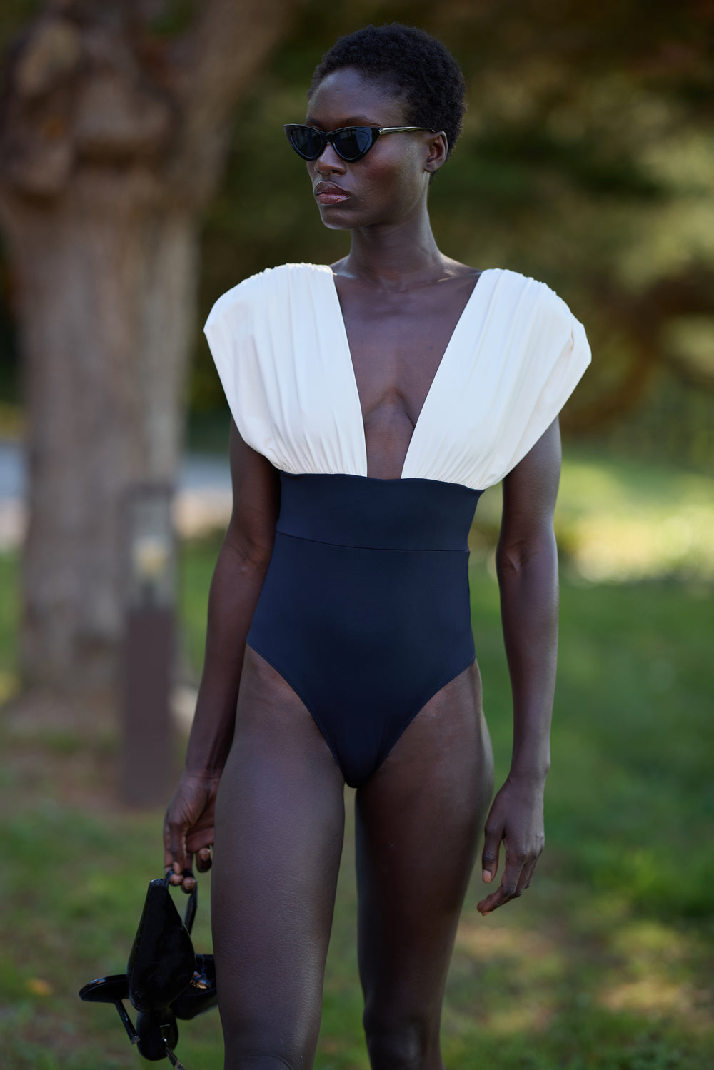 Monceau Black and Cream 1-piece swimsuit