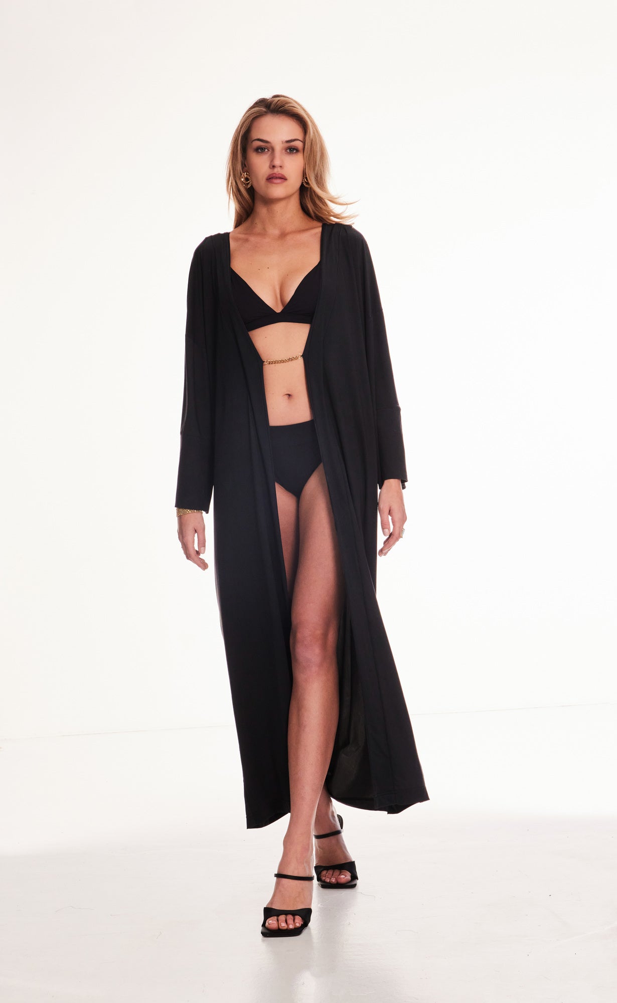 Sophia black beach kimono with gold chain
