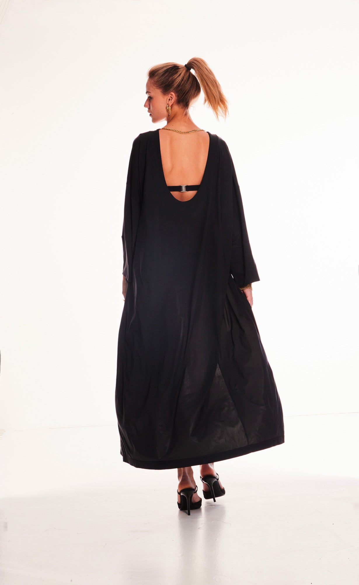 Sophia black beach kimono with gold chain