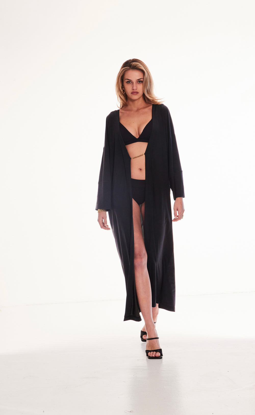 Sophia black beach kimono with gold chain