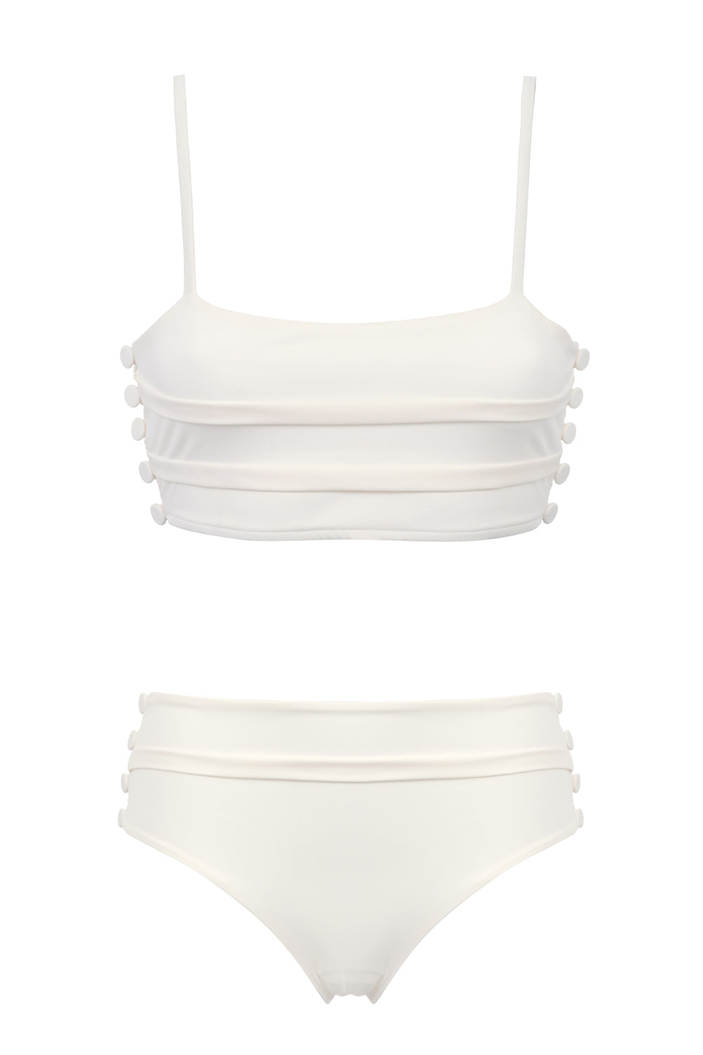Maillot de bain deux pièces à boutons rétro couleur Blanc Crème