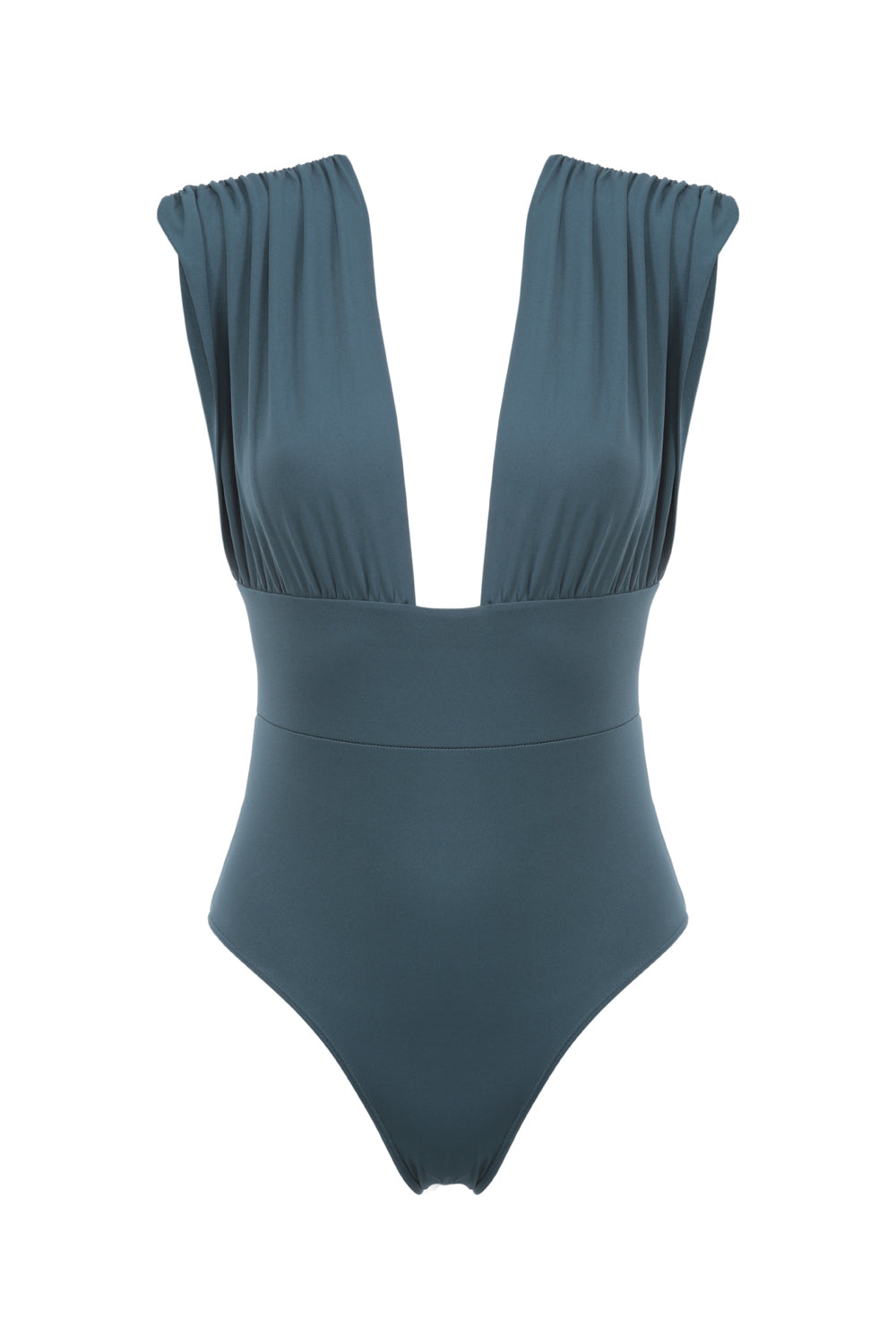 Maillot de bain 1 pièce drapé couleur vert cèdre.