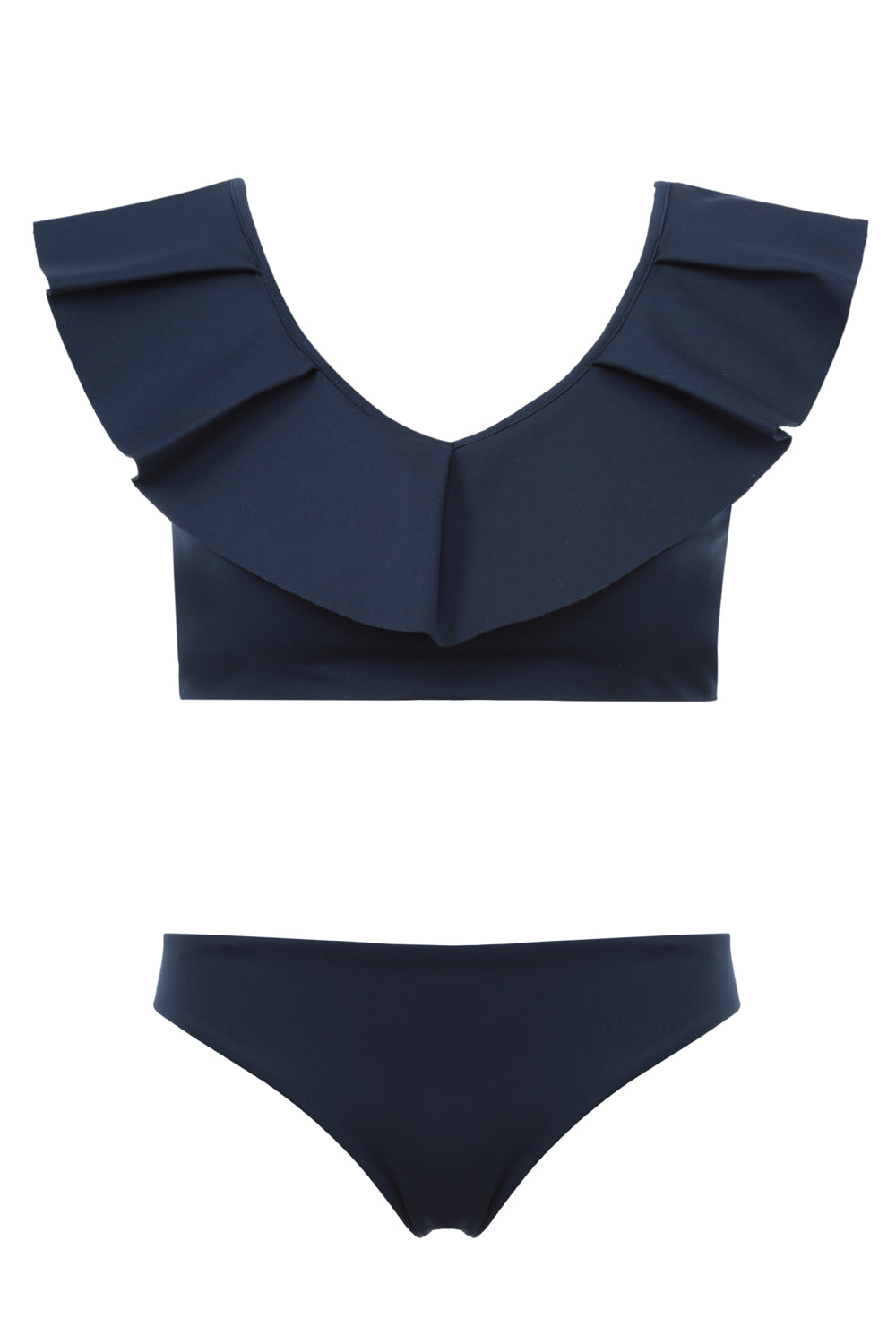 Maillot de bain deux pièces à volants Bleu Marine, élégant