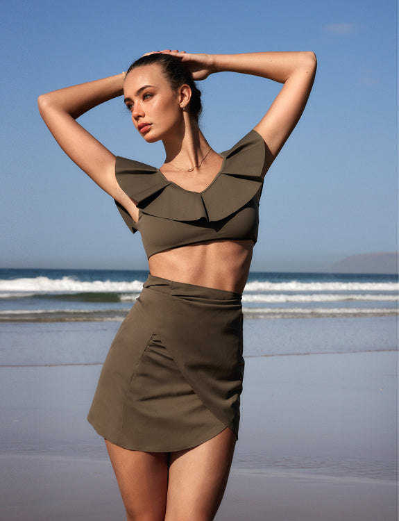 Short taupe slit skirt India