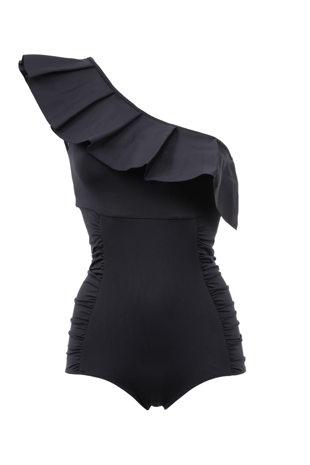 Maillot de bain 1 pièce noir Orsay asymétrique avec volants d'un côté