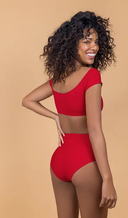 Red two-piece swimsuit chic bra