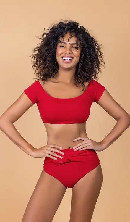 Red two-piece swimsuit chic bra