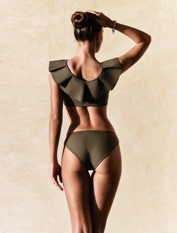 Maillot de bain deux pièces à volants taupe