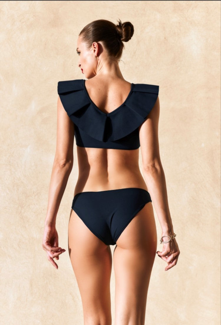 Maillot de bain deux pièces à volants Bleu Marine, élégant