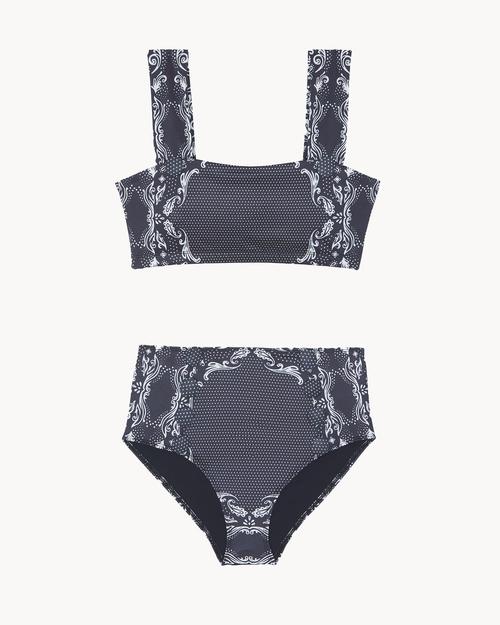 Alma Black and Cream Print Two-Piece Swimsuit – KUJTEN x MAIÔ Paris Exclusive Edition