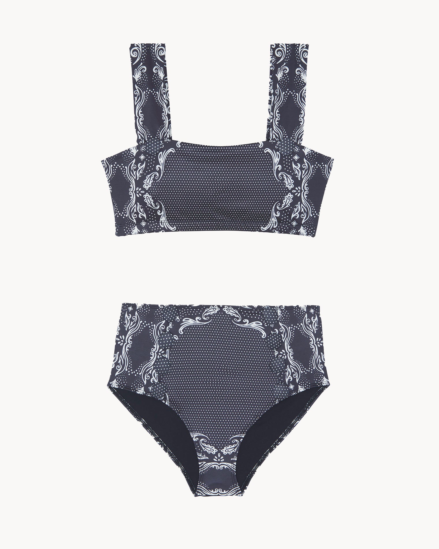 Alma Black and Cream Print Two-Piece Swimsuit – KUJTEN x MAIÔ Paris Exclusive Edition