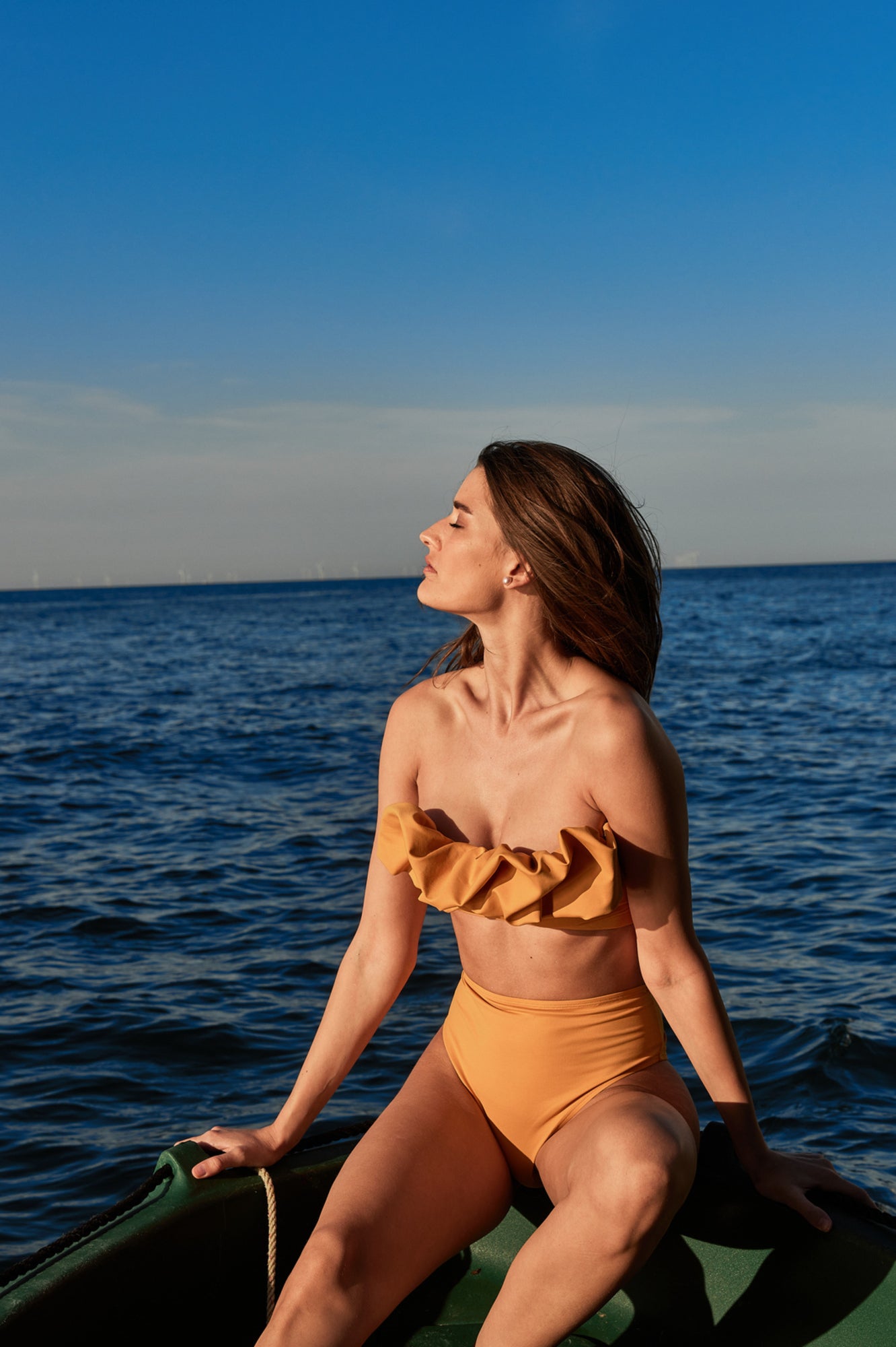 2-piece swimsuit with saffron yellow frilly bandeau